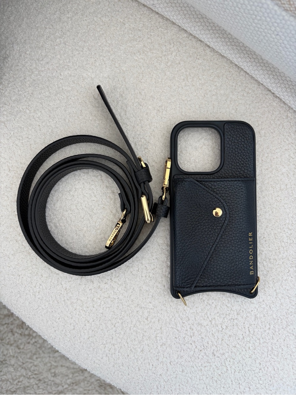 Bandolier Hailey Black Leather Crossbody iPhone 14Pro Case with Gold Hardware